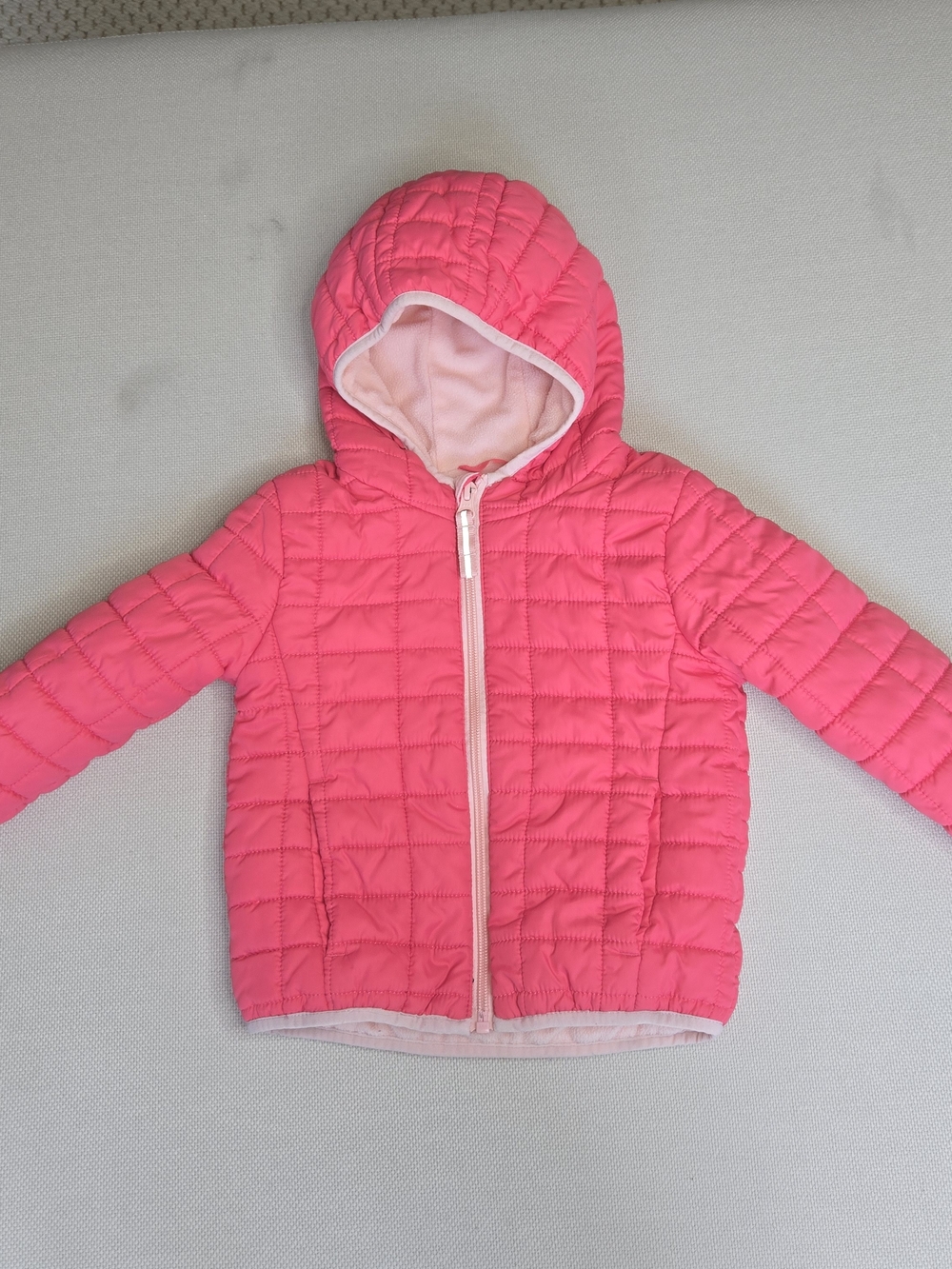 Cat & Jack Girls Pink Coral Quilted Puffer Hoodie 2T Winter Warm Cute Jacket